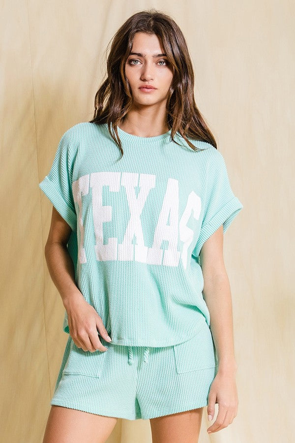 Blue Ribbed Texas Tee