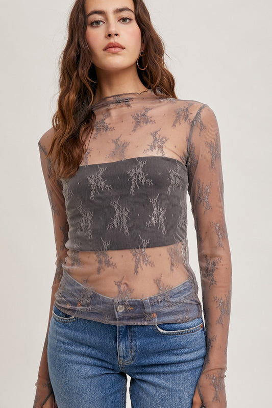 The Macy Lace Top - MAUVE