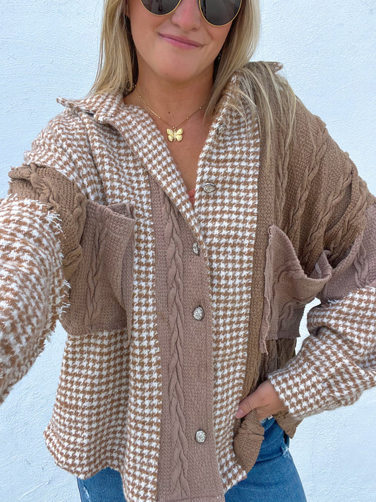 Holly Houndstooth Shacket - TAUPE