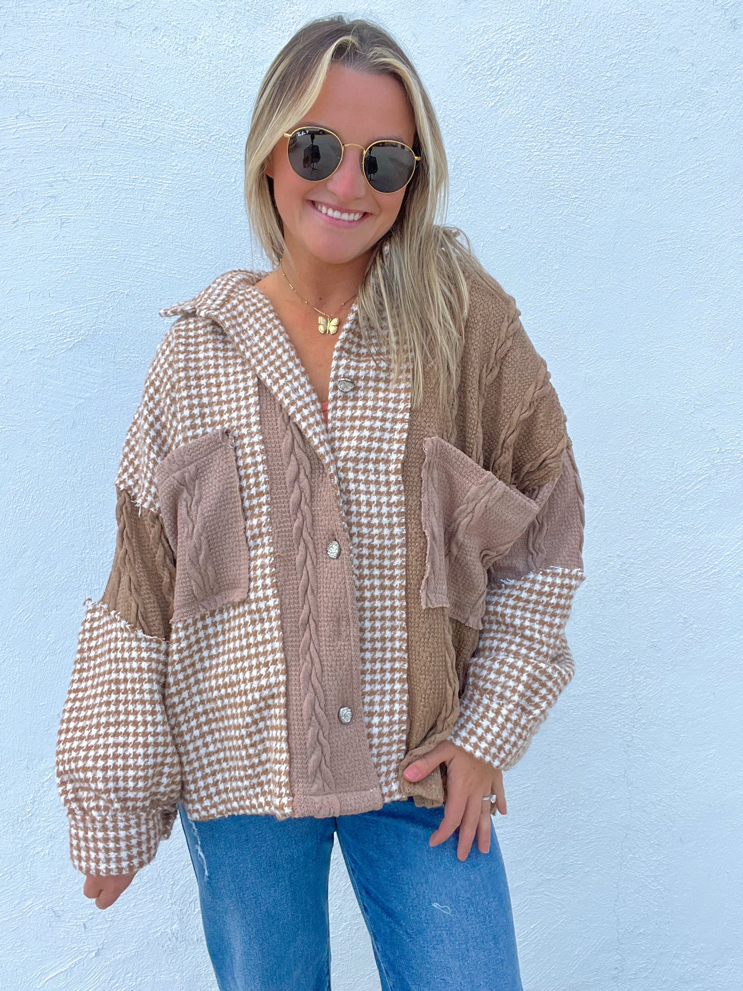 Holly Houndstooth Shacket - TAUPE