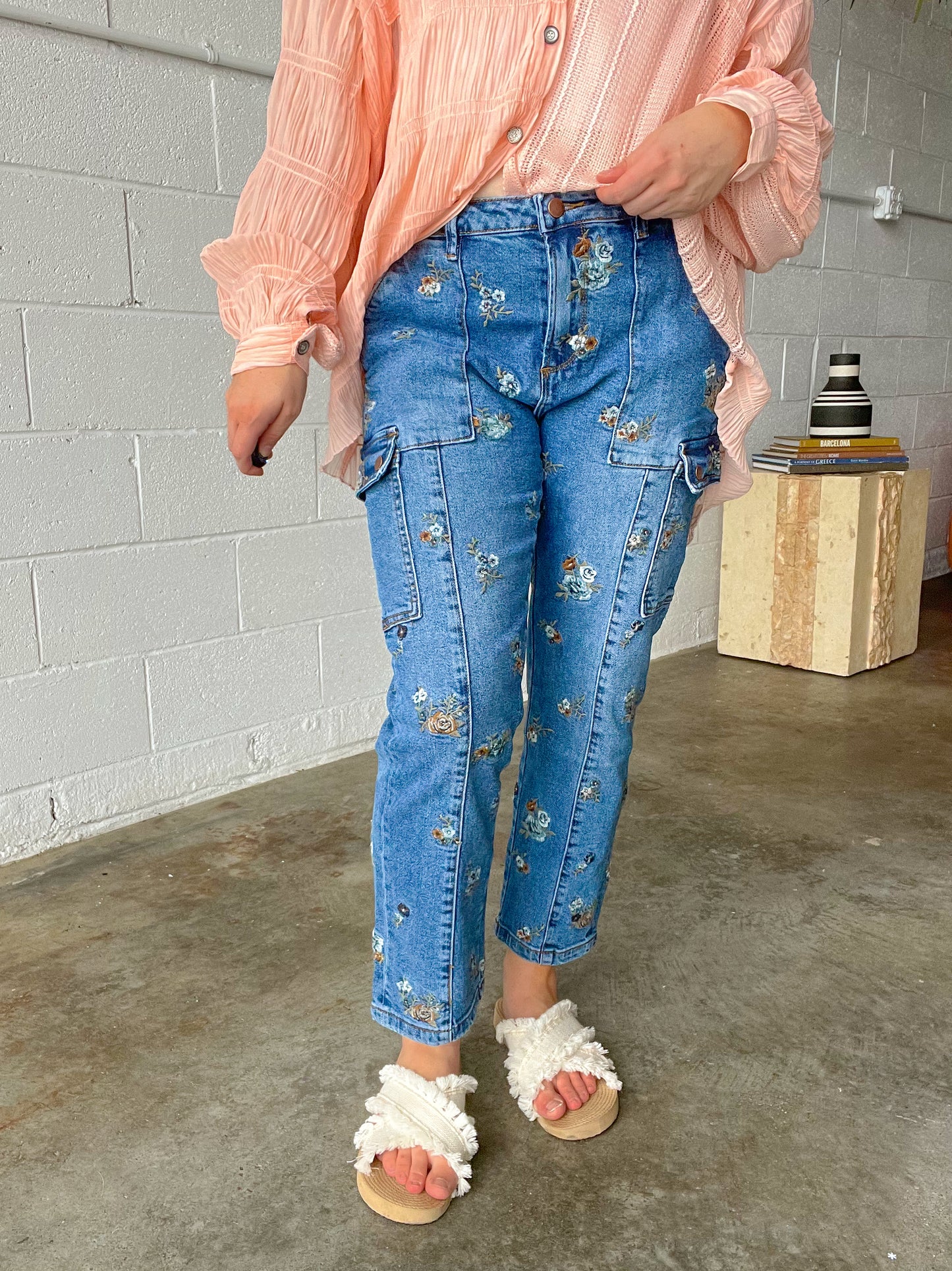 Floral Embroidered Denim Jeans