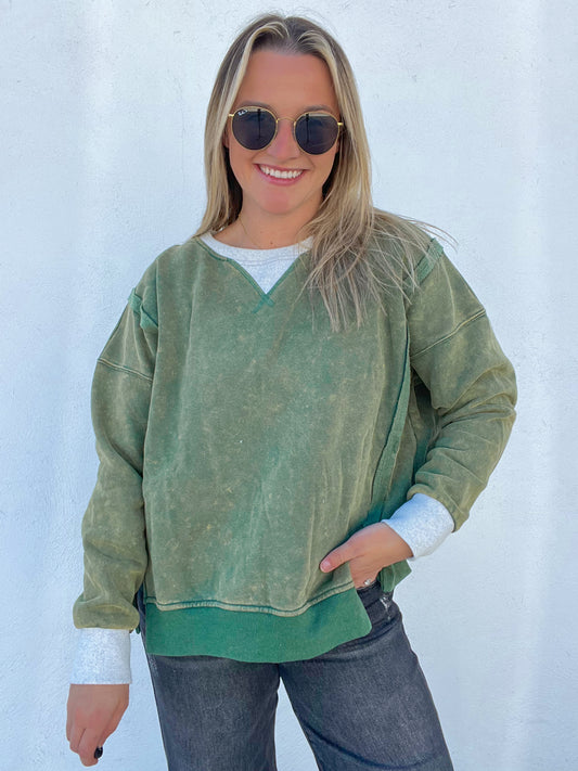 The Forest Green Mineral Wash Pullover