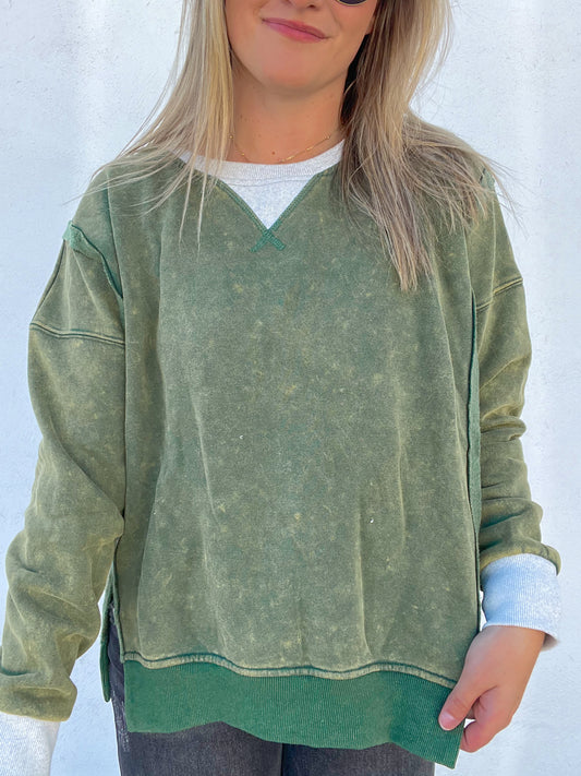 The Forest Green Mineral Wash Pullover