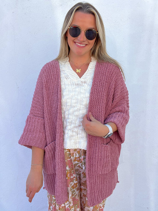 The Cozy Nights Cardigan - MAUVE