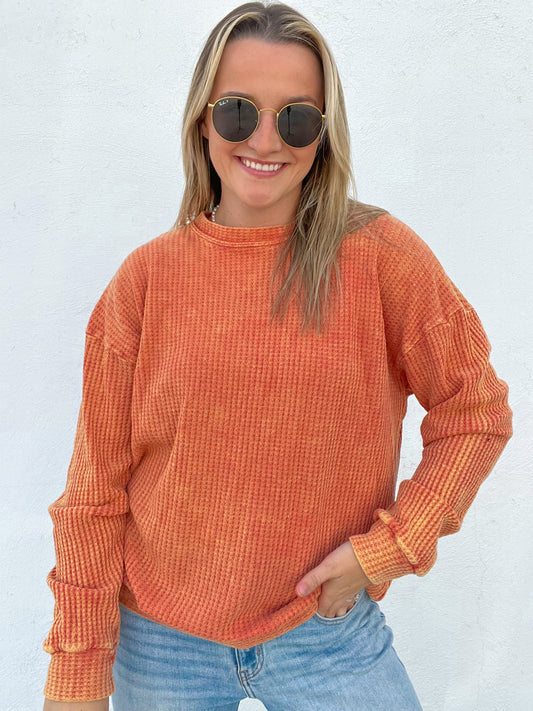 Coral Waffle Knit Top