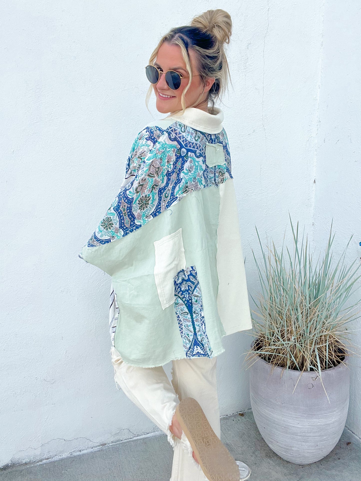 Boho Patchwork Top - SAGE