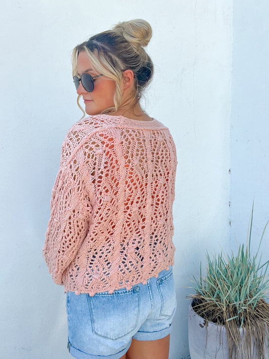 The Beach Town Crochet Cardigan - Dusty Pink