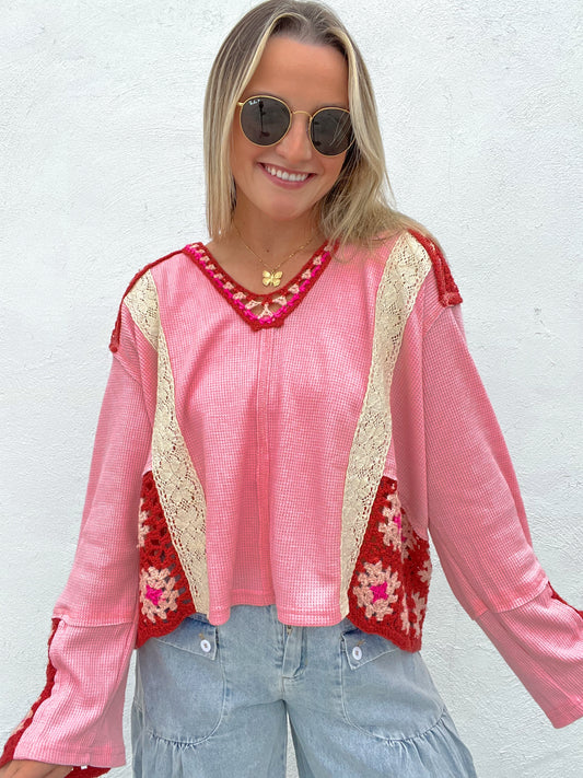 Pink Granny Square Crochet Top