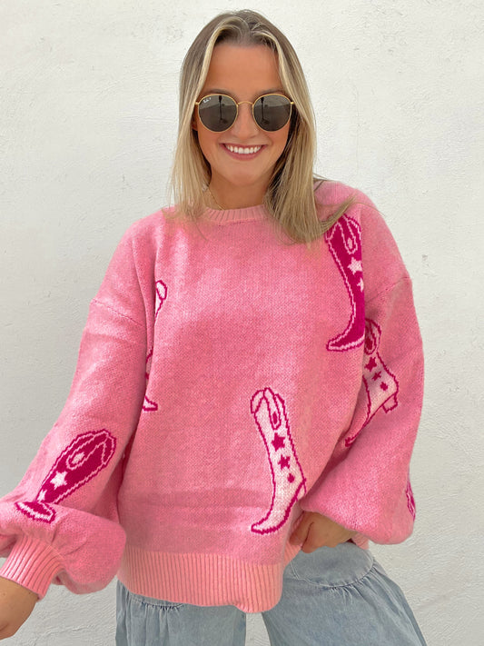 Pink Knockin Boots Sweater