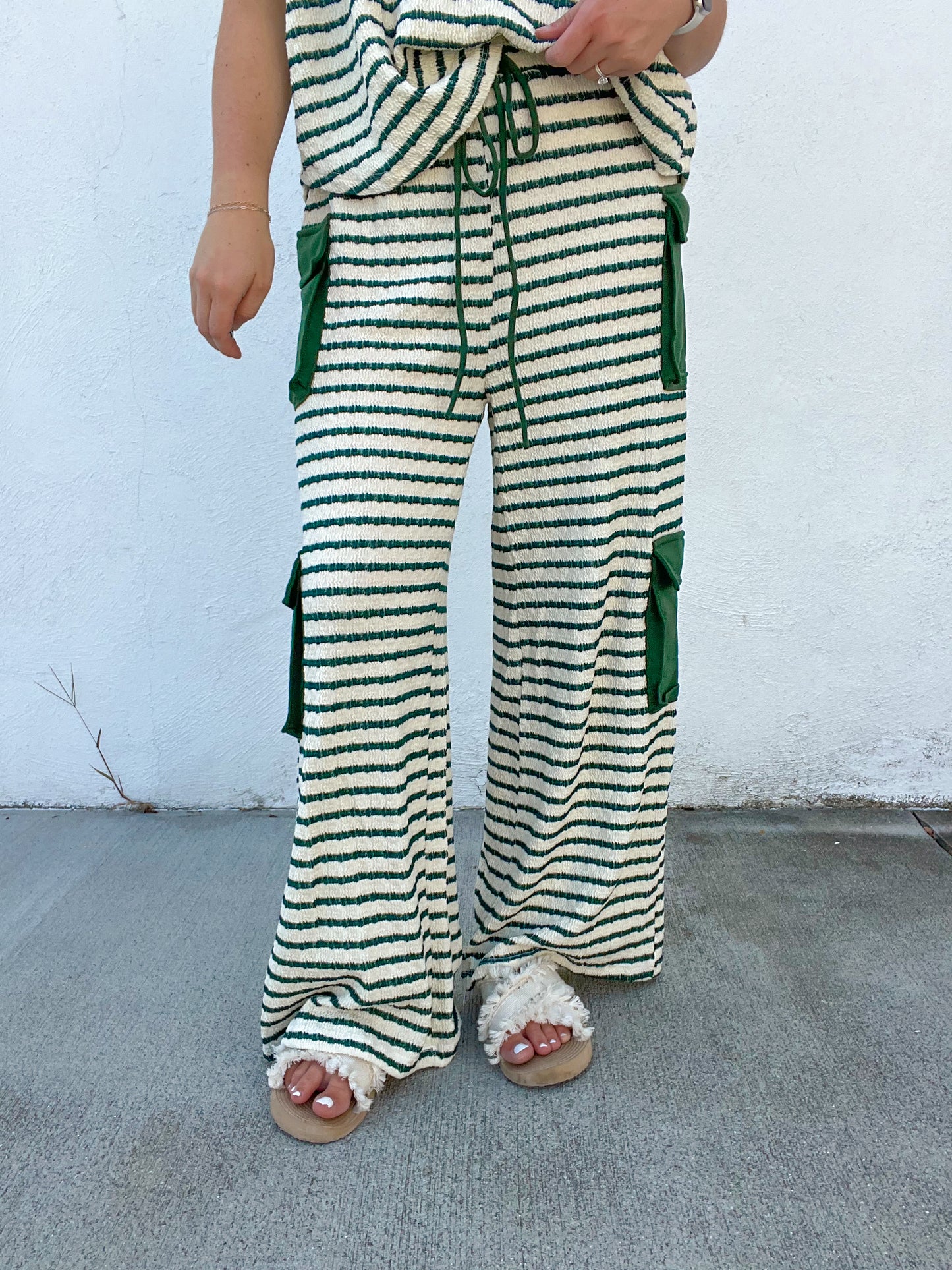 Lillian Striped Pant Set - FOREST GREEN